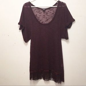 Free People Burgundy Fringe T-shirt